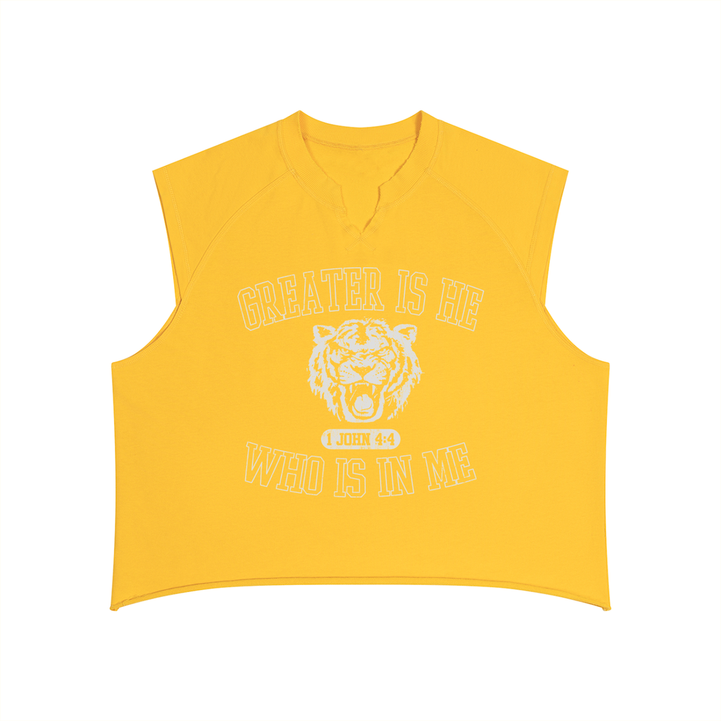 Greater Is He Boxy Raw Hem Tank