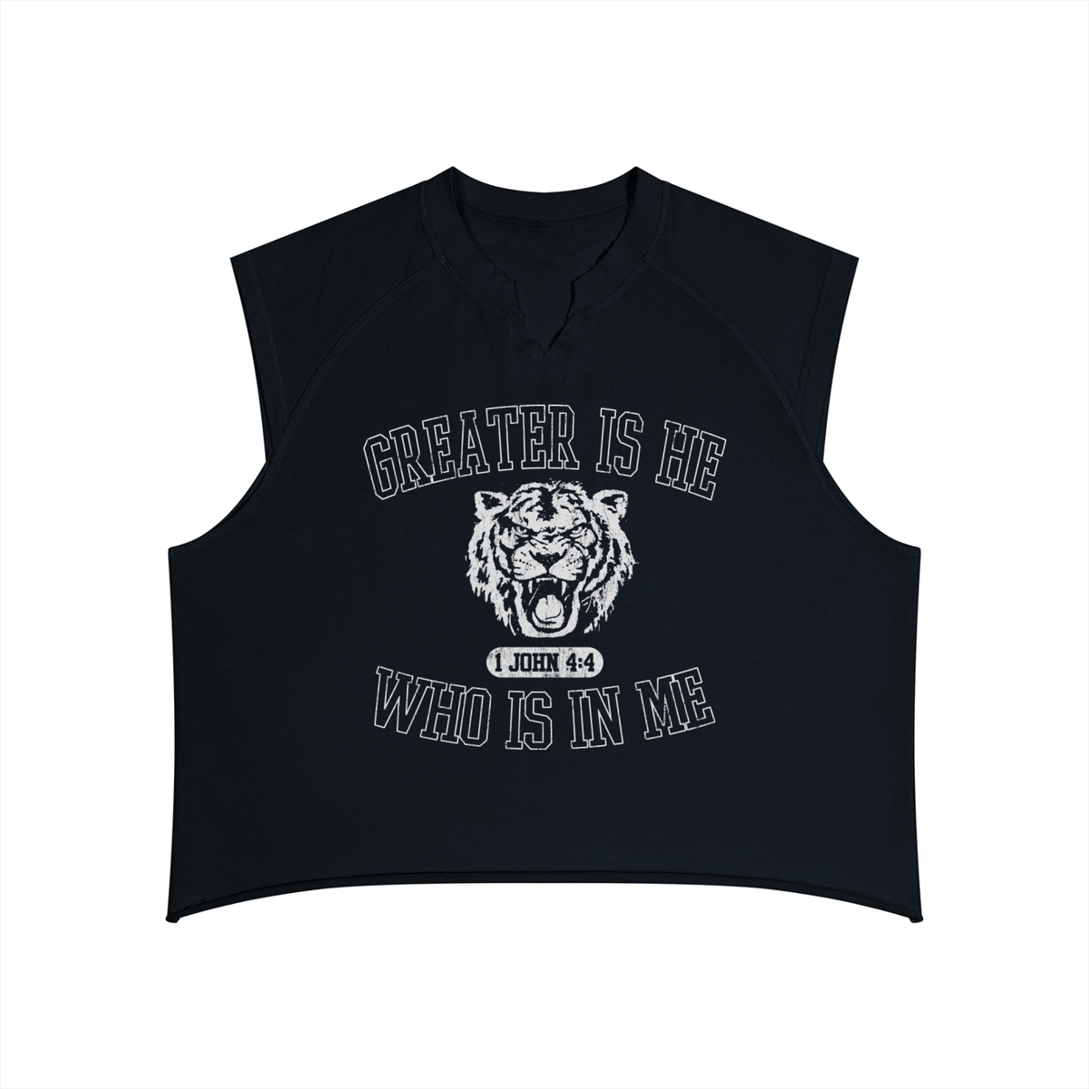 Greater Is He Boxy Raw Hem Tank