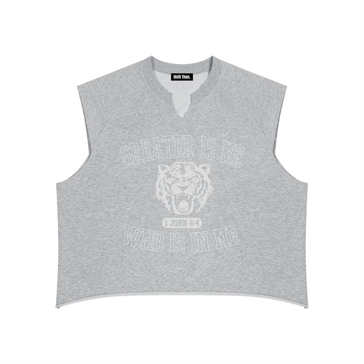 Greater Is He Boxy Raw Hem Tank